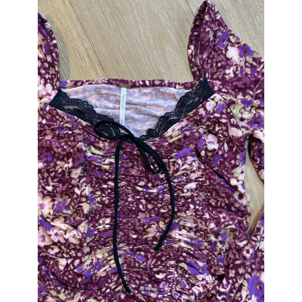 Free People Later it on Me Purple Floral Crop Top M - Picture 5 of 8